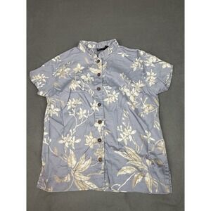 Patahola Hawaiian Shirt Womens 4 Blue Floral Lightweight Vacation Camp Cruise